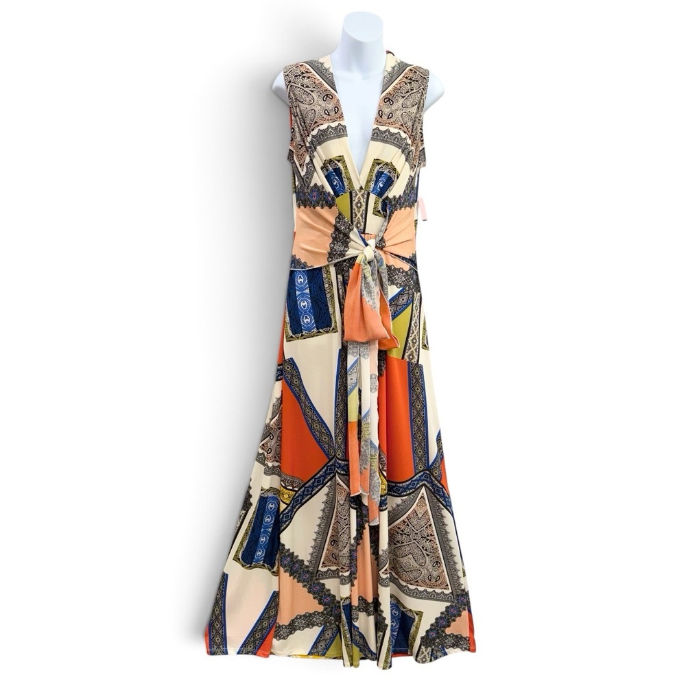 Boston Proper Womens S Boho Maxi Dress Hippie Patchwork Print V Neck Sleeveless